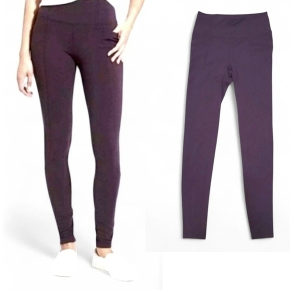 Athleta Pants - Athleta High Waisted Metro Leggings W/ Front & Back Pockets Plum Size XS